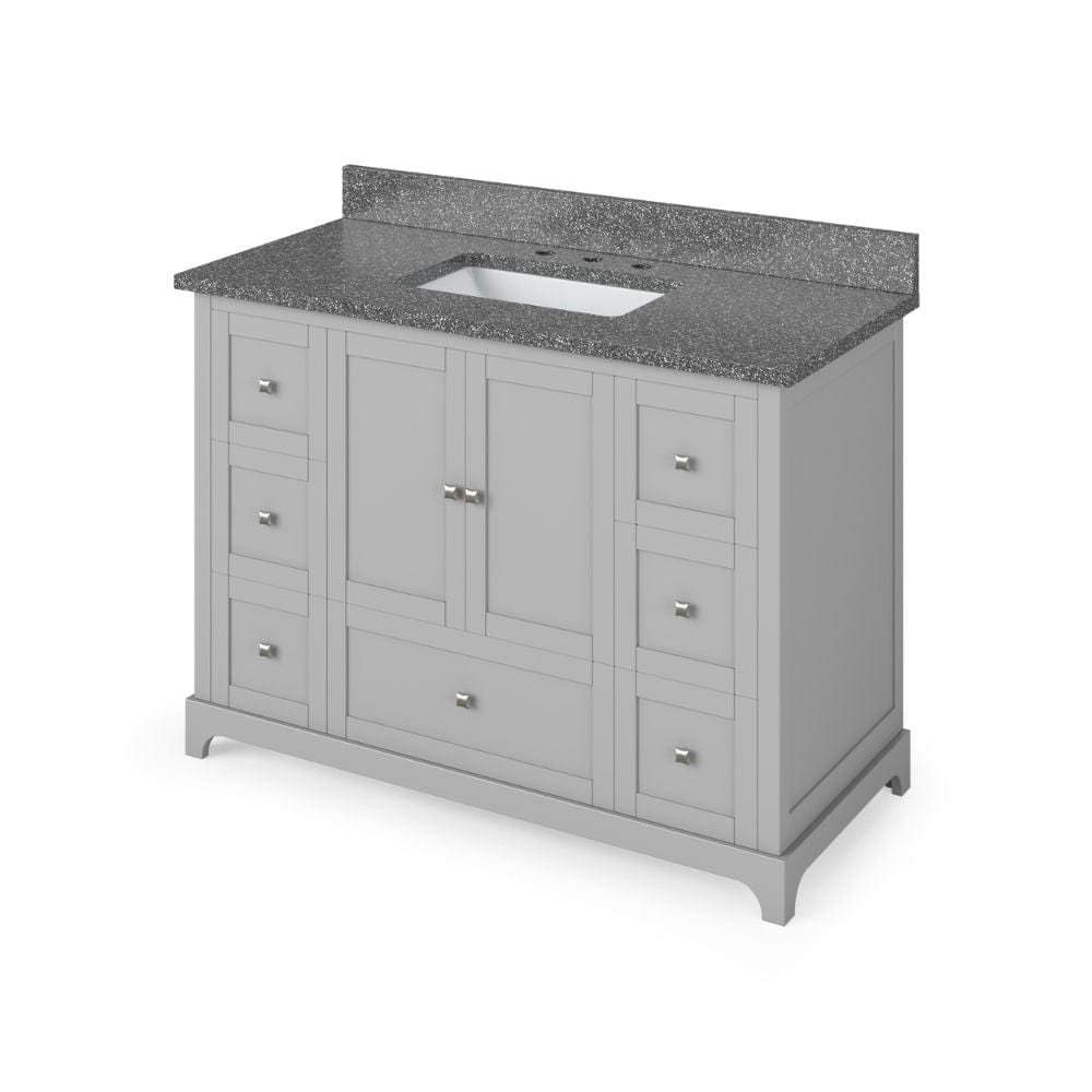 Jeffrey Alexander 48" Grey Addington Vanity, Boulder Cultured Marble Vanity Top, undermount rectangle bowl | VKITADD48GRBOR