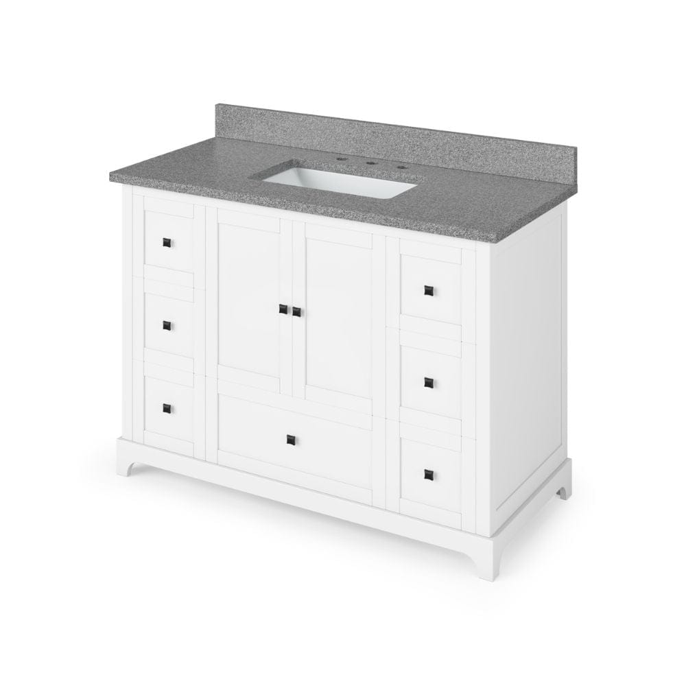 Jeffrey Alexander 48" White Addington Vanity, Steel Grey Cultured Marble Vanity Top, undermount rectangle bowl | VKITADD48WHSGR