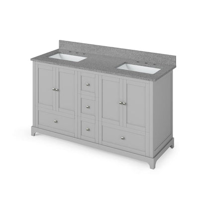 Jeffrey Alexander 60" Grey Addington Vanity, double bowl, Steel Grey Cultured Marble Vanity Top, two undermount rectangle bowls | VKITADD60GRSGR