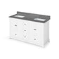 Jeffrey Alexander 60" White Addington Vanity, double bowl, Boulder Cultured Marble Vanity Top, two undermount rectangle bowls | VKITADD60WHBOR
