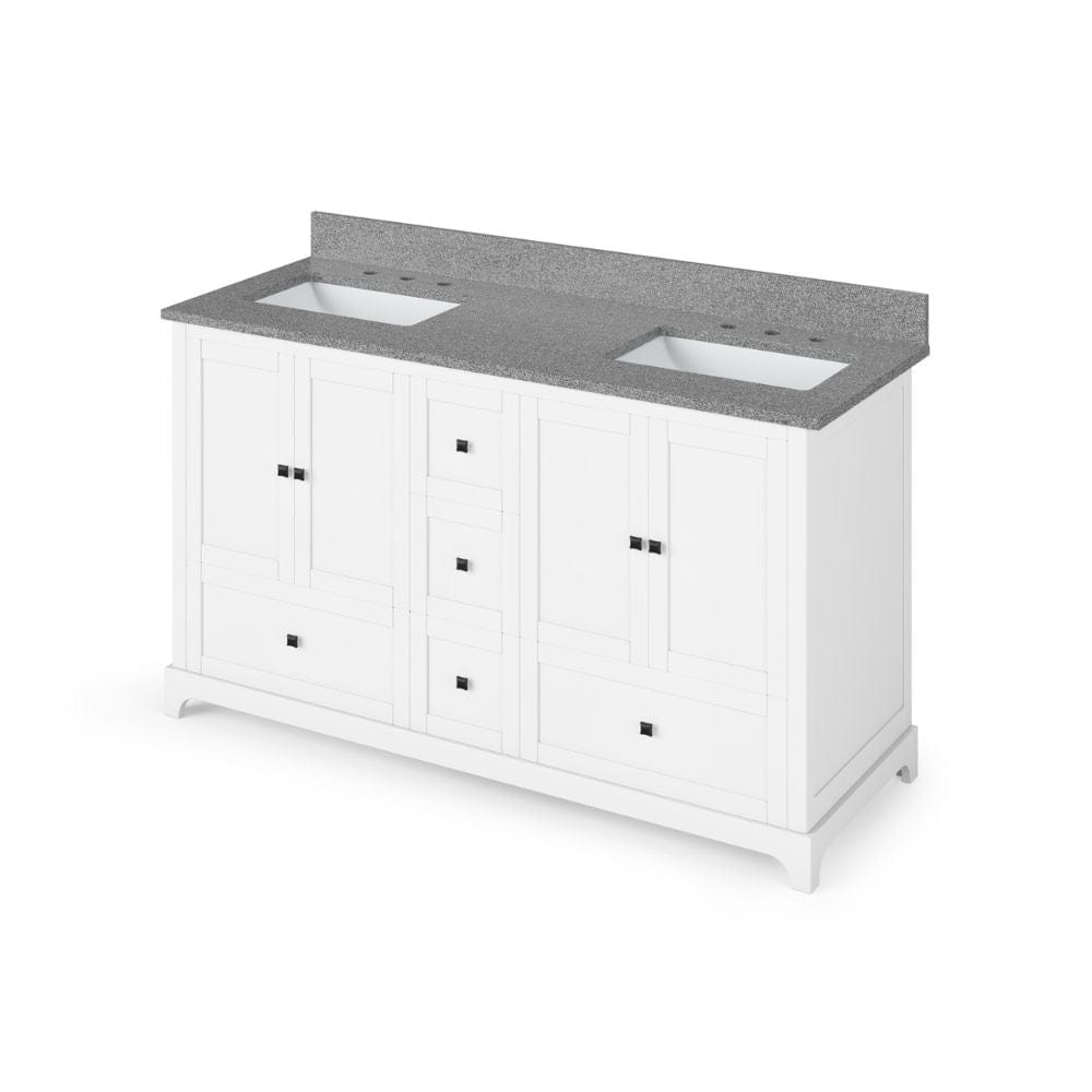 Jeffrey Alexander 60" White Addington Vanity, double bowl, Steel Grey Cultured Marble Vanity Top, two undermount rectangle bowls | VKITADD60WHSGR