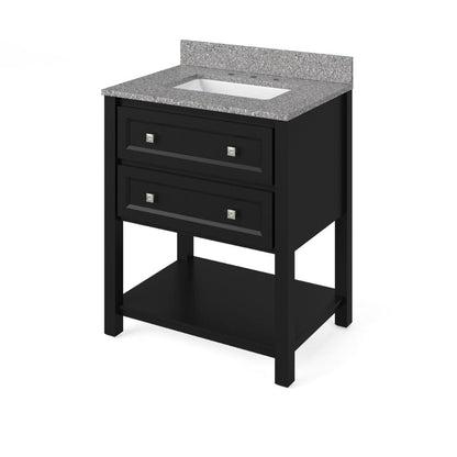 Adler Transitional 30" Black Vanity, Boulder Cultured Marble Top | VKITADL30BKBOR