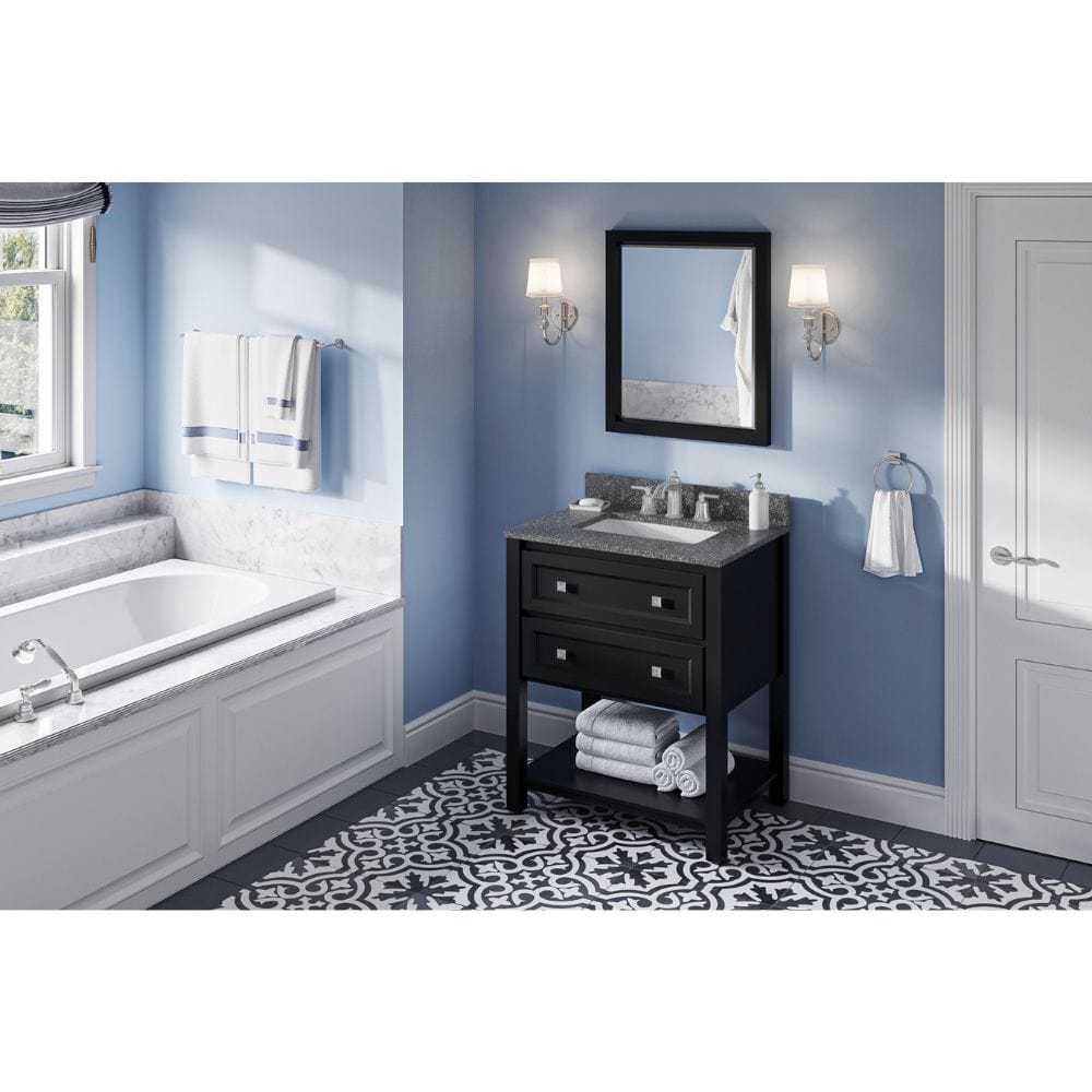 Adler Transitional 30" Black Vanity, Boulder Cultured Marble Top | VKITADL30BKBOR