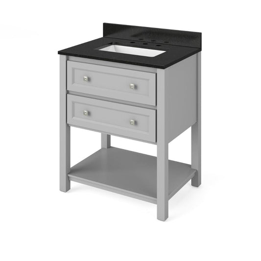 Jeffrey Alexander 30" Grey Adler Vanity, Black Granite Vanity Top, undermount rectangle bowl | VKITADL30GRBGR