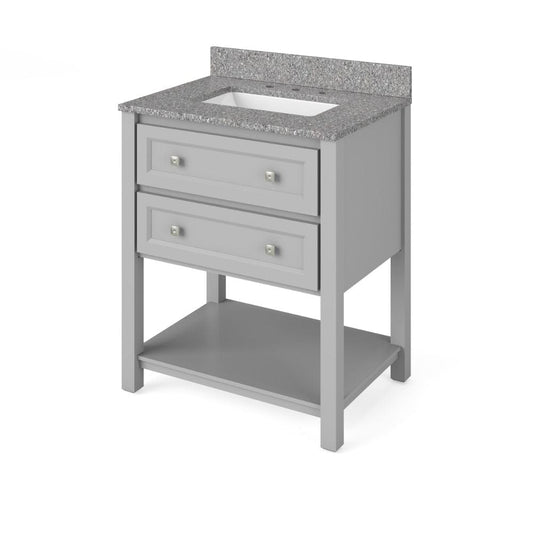 Jeffrey Alexander 30" Grey Adler Vanity, Boulder Cultured Marble Vanity Top, undermount rectangle bowl | VKITADL30GRBOR