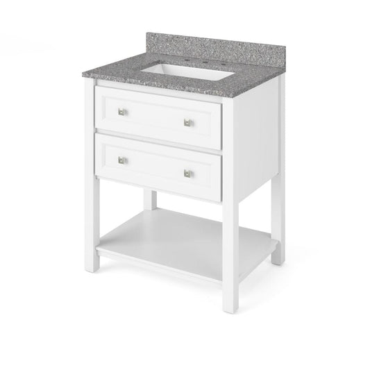 Jeffrey Alexander 30" White Adler Vanity, Boulder Cultured Marble Vanity Top, undermount rectangle bowl | VKITADL30WHBOR