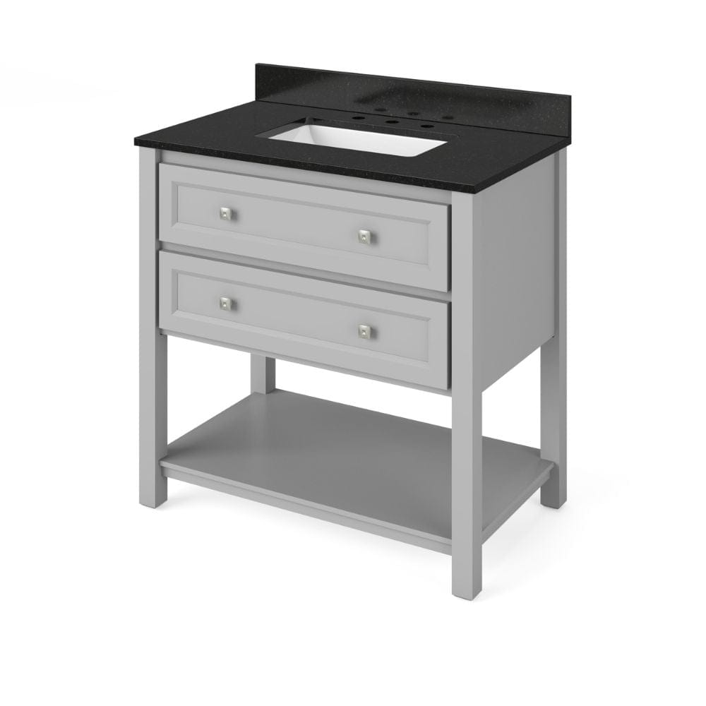 Jeffrey Alexander 36" Grey Adler Vanity, Black Granite Vanity Top, undermount rectangle bowl | VKITADL36GRBGR