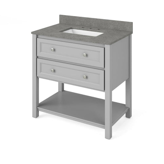 Jeffrey Alexander 36" Grey Adler Vanity, Steel Grey Cultured Marble Vanity Top, undermount rectangle bowl | VKITADL36GRBOR