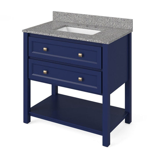 Jeffrey Alexander 36" Hale Blue Adler Vanity, Boulder Cultured Marble Vanity Top, undermount rectangle bowl | VKITADL36BLBOR