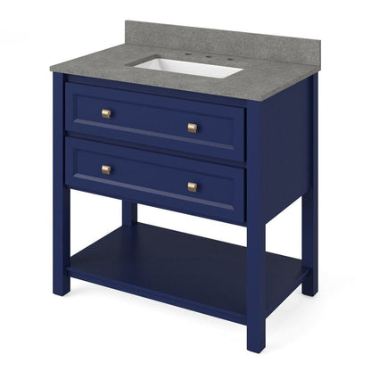 Jeffrey Alexander 36" Hale Blue Adler Vanity, Steel Grey Cultured Marble Vanity Top, undermount rectangle bowl | VKITADL36BLSGR