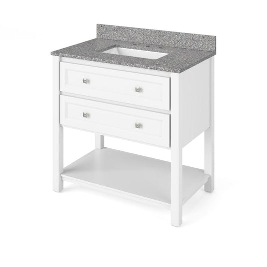 Jeffrey Alexander 36" White Adler Vanity, Boulder Cultured Marble Vanity Top, undermount rectangle bowl | VKITADL36WHBOR