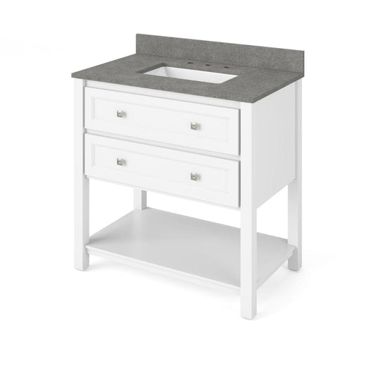 Jeffrey Alexander 36" White Adler Vanity, Steel Grey Cultured Marble Vanity Top, undermount rectangle bowl | VKITADL36WHSGR