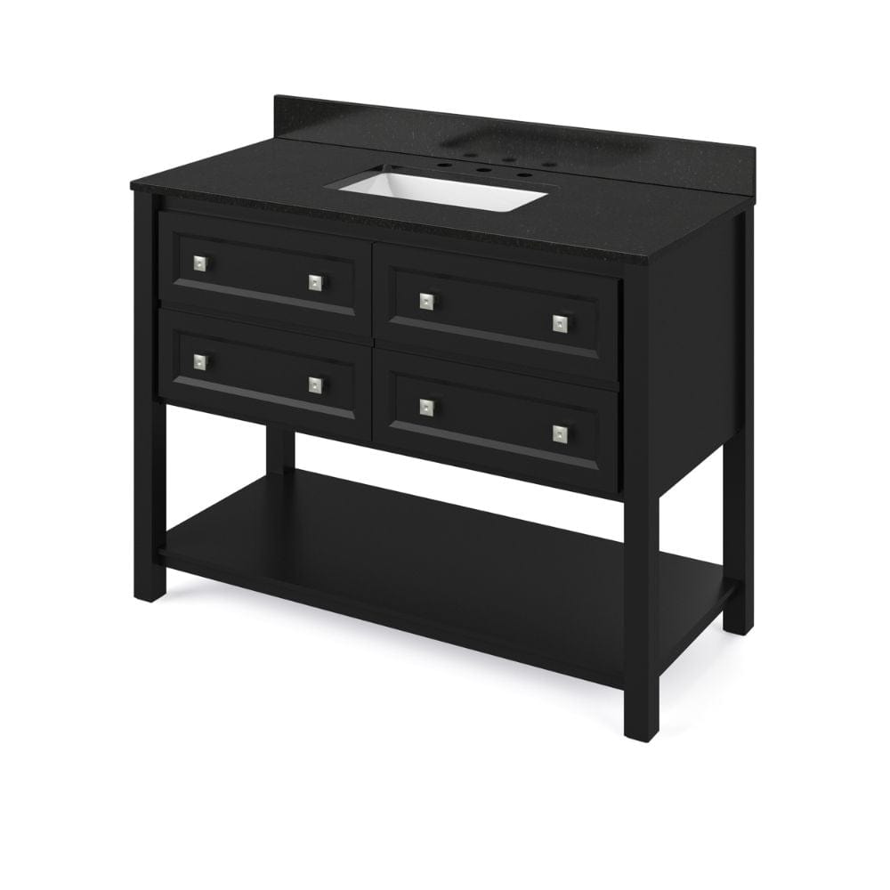 Jeffrey Alexander Vanities Adler Transitional 48" Black Vanity, Black Granite Top | VKITADL48BKBGR