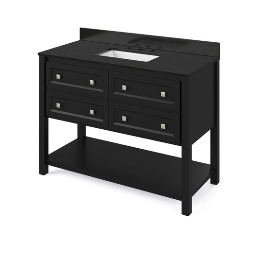 Jeffrey Alexander 48" Black Adler Vanity, Black Granite Vanity Top, undermount rectangle bowl | VKITADL48BKBGR