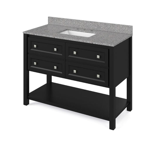 Jeffrey Alexander 48" Black Adler Vanity, Boulder Cultured Marble Vanity Top, undermount rectangle bowl | VKITADL48BKBOR