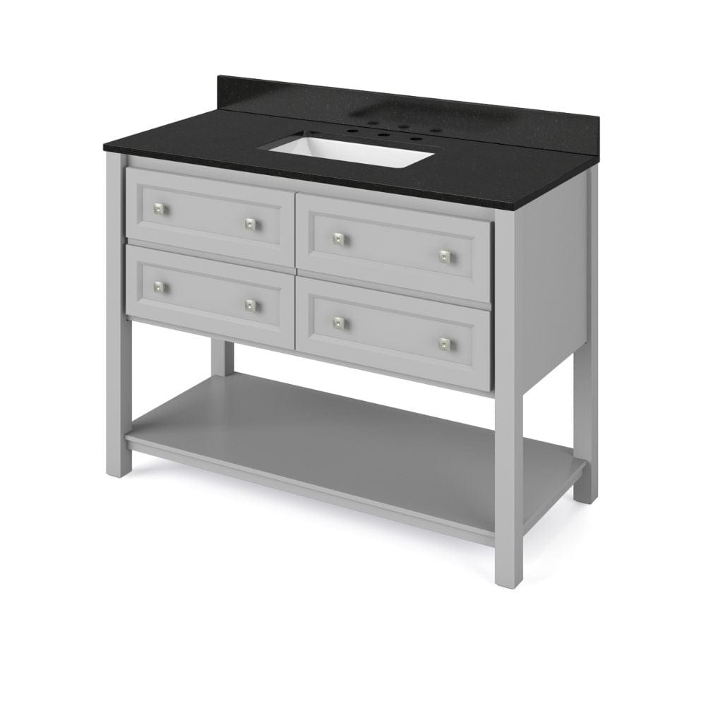 Jeffrey Alexander 48" Grey Adler Vanity, Black Granite Vanity Top, undermount rectangle bowl | VKITADL48GRBGR