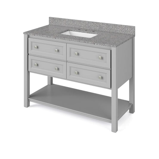 Jeffrey Alexander 48" Grey Adler Vanity, Boulder Cultured Marble Vanity Top, undermount rectangle bowl | VKITADL48GRBOR