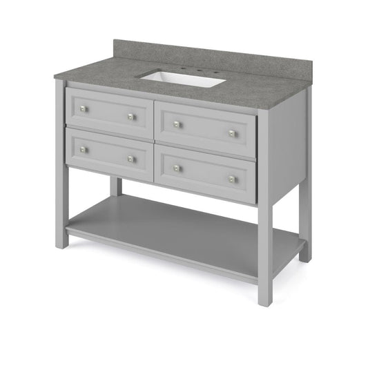 Jeffrey Alexander 48" Grey Adler Vanity, Steel Grey Cultured Marble Vanity Top, undermount rectangle bowl | VKITADL48GRSGR