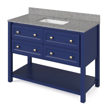 Jeffrey Alexander 48" Hale Blue Adler Vanity, Boulder Cultured Marble Vanity Top, undermount rectangle bowl | VKITADL48BLBOR