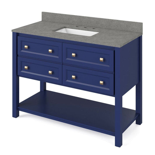 Jeffrey Alexander 48" Hale Blue Adler Vanity, Steel Grey Cultured Marble Vanity Top, undermount rectangle bowl | VKITADL48BLSGR