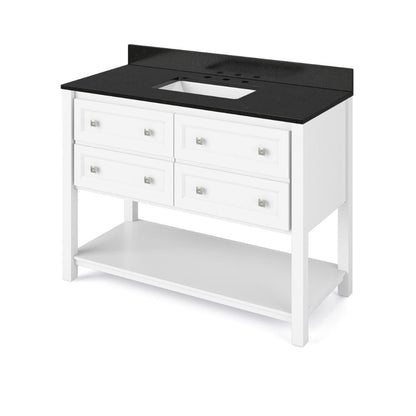 Jeffrey Alexander 48" White Adler Vanity, Black Granite Vanity Top, undermount rectangle bowl | VKITADL48WHBGR