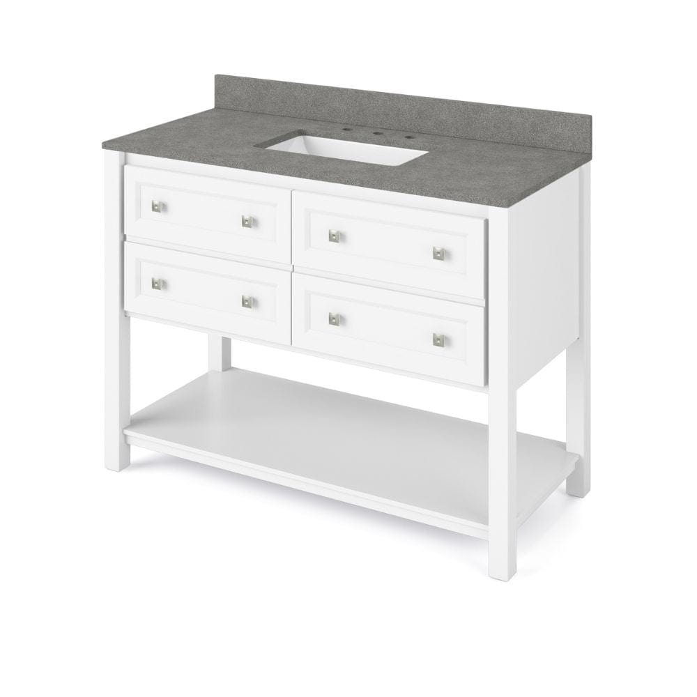 Jeffrey Alexander 48" White Adler Vanity, Steel Grey Cultured Marble Vanity Top, undermount rectangle bowl | VKITADL48WHSGR