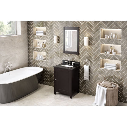 The hardwood Astoria vanity features clean lines and a stepped door profile for a modern look.