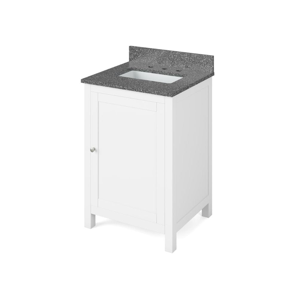 Jeffrey Alexander 24" White Astoria Vanity, Boulder Cultured Marble Vanity Top, undermount rectangle bowl | VKITAST24ESSGR