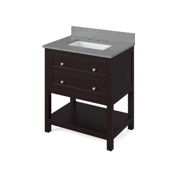 Jeffrey Alexander 30 Espresso Astoria Vanity, Steel Grey Cultured Marble Vanity Top, undermount rectangle bowl | VKITAST30ESBGR