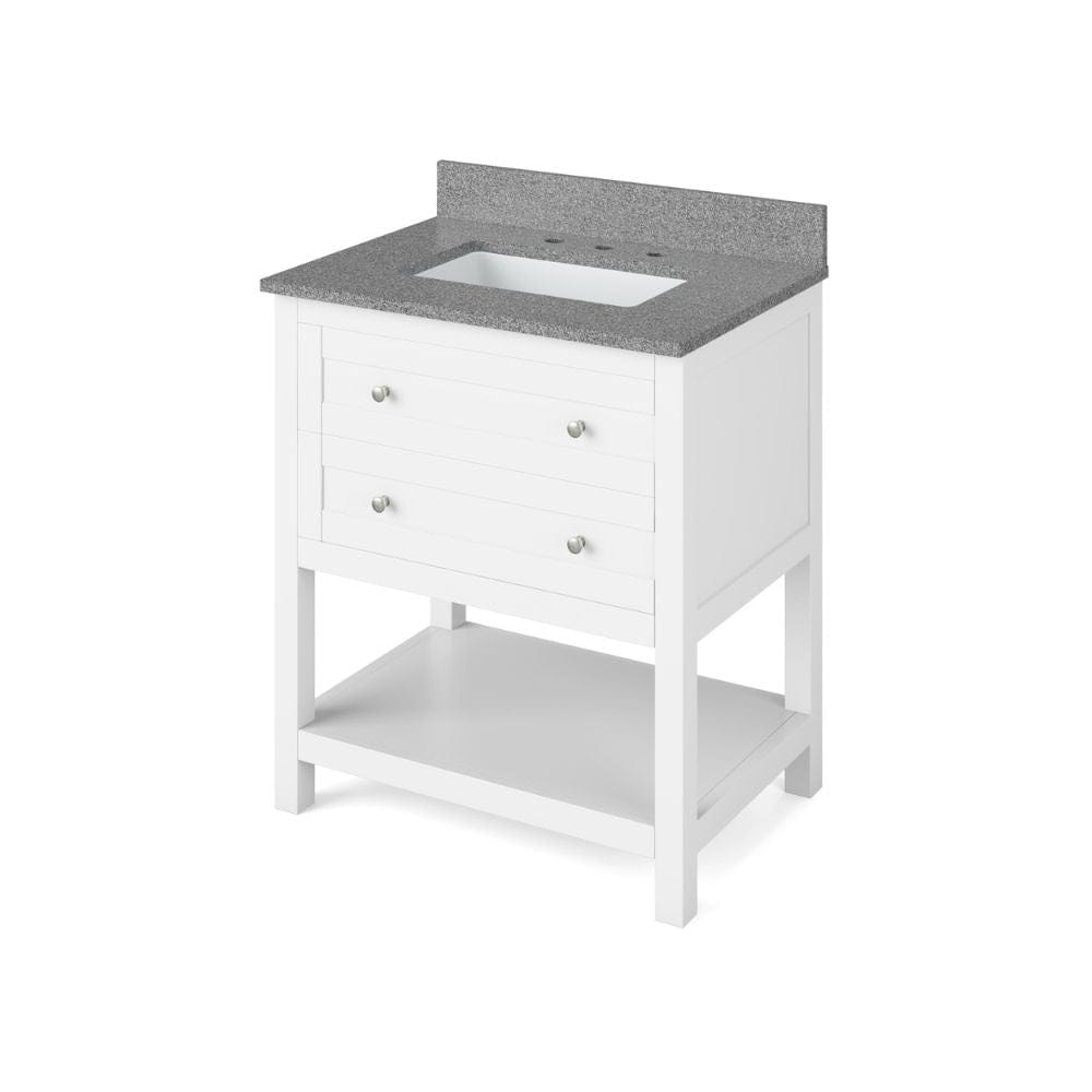 Jeffrey Alexander 30" White Astoria Vanity, Steel Grey Cultured Marble Vanity Top, undermount rectangle bowl | VKITAST30WHSGR