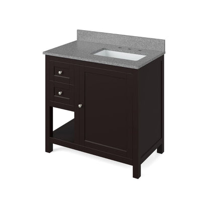 Jeffrey Alexander 36" Espresso Astoria Vanity, right offset, Steel Grey Cultured Marble Vanity Top, undermount rectangle bowl | VKITAST36ESSGR