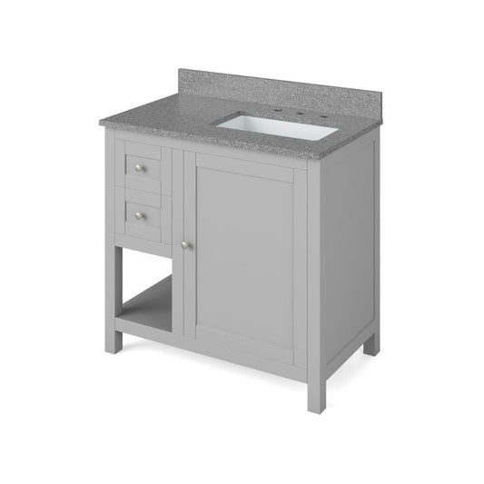 Jeffrey Alexander 36" Grey Astoria Vanity, right offset, Steel Grey Cultured Marble Vanity Top, undermount rectangle bowl | VKITAST36GRSGR