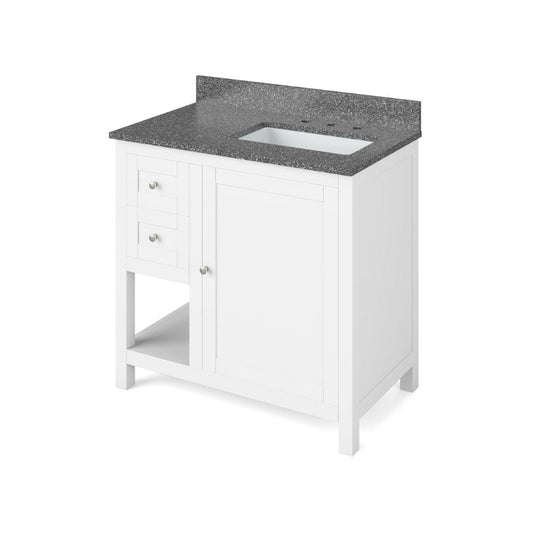 Jeffrey Alexander Vanities Astoria Transitional 36" White Right Offset Sink Vanity, Boulder Cultured Marble Top | VKITAST36WHBOR