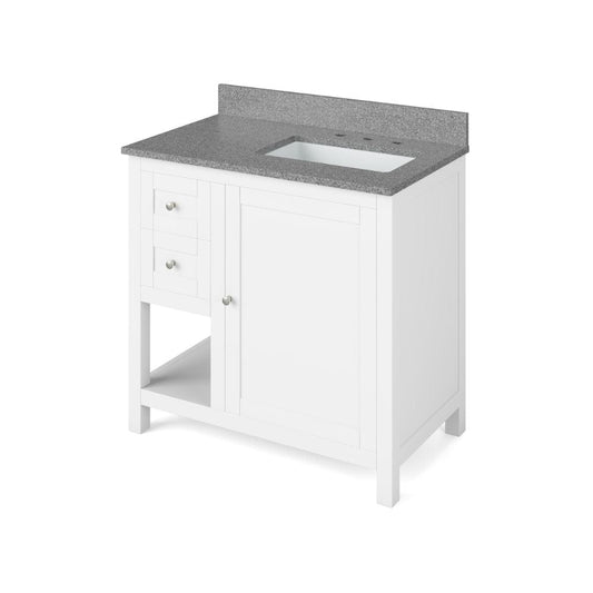 Jeffrey Alexander Vanities Astoria Transitional 36" White Right Offset Sink Vanity, Steel Grey Cultured Marble Top | VKITAST36WHSGR