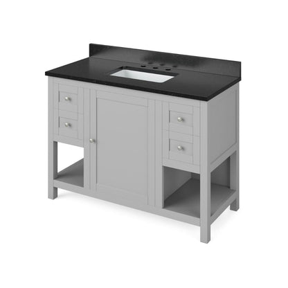 Jeffrey Alexander 48" Grey Astoria Vanity, Black Granite Vanity Top, undermount rectangle bowl | VKITAST48GRBGR