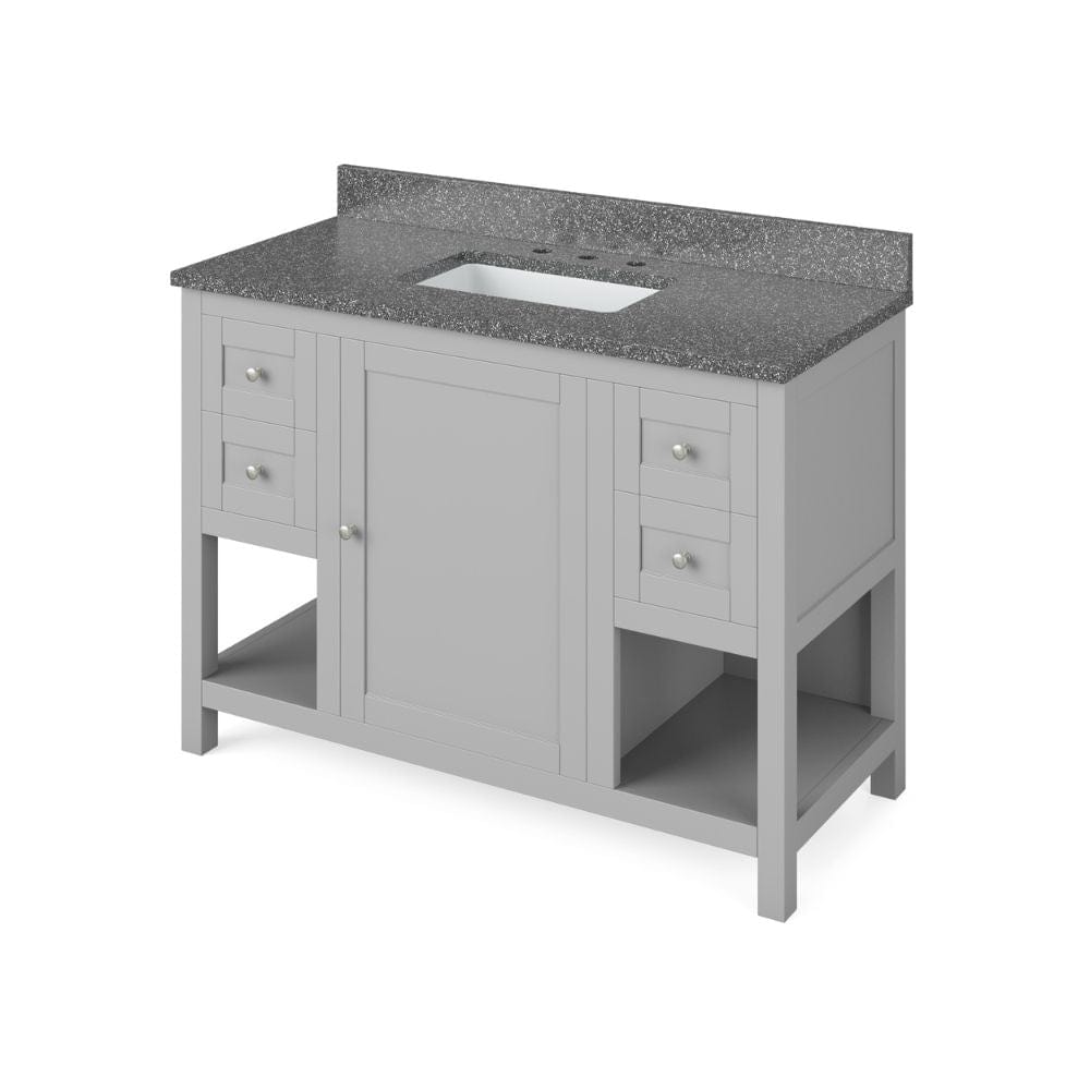 Jeffrey Alexander 48" Grey Astoria Vanity, Boulder Cultured Marble Vanity Top, undermount rectangle bowl | VKITAST48GRBOR