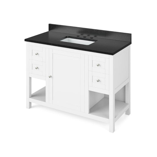 Jeffrey Alexander 48" White Astoria Vanity, Black Granite Vanity Top, undermount rectangle bowl | VKITAST48WHBGR