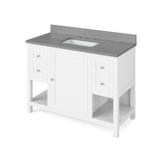 Jeffrey Alexander Vanities Astoria Transitional 48" White Vanity, Steel Grey Cultured Marble Top | VKITAST48WHSGR