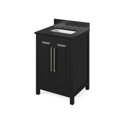 Jeffrey Alexander 24" Black Cade Vanity, Black Granite Vanity Top, undermount rectangle bowl | VKITCAD24BKBGR