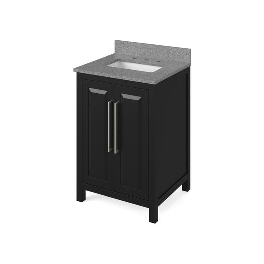 Jeffrey Alexander 24" Black Cade Vanity, Steel Grey Cultured Marble Vanity Top, undermount rectangle bowl | VKITCAD24BKSGR