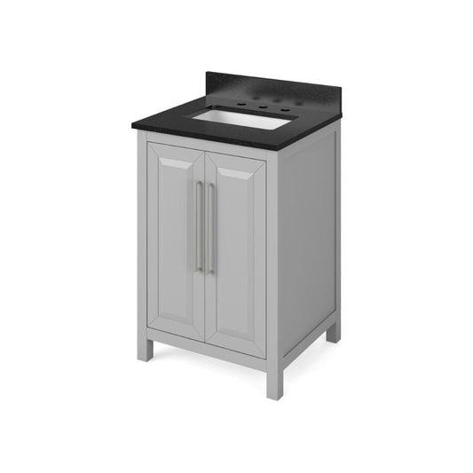 Jeffrey Alexander 24" Grey Cade Vanity, Black Granite Vanity Top, undermount rectangle bowl | VKITCAD24GRBGR