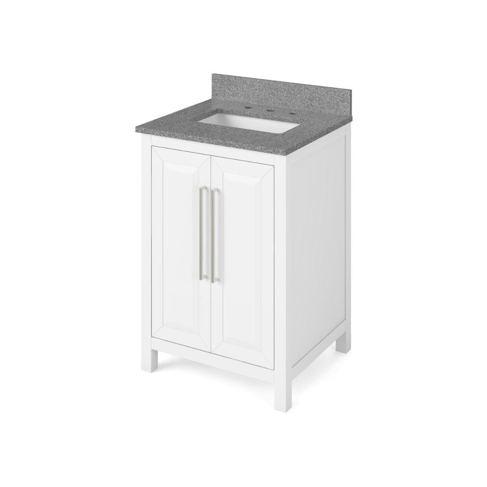 Jeffrey Alexander 24" White Cade Vanity, Steel Grey Cultured Marble Vanity Top, undermount rectangle bowl | VKITCAD24WHSGR