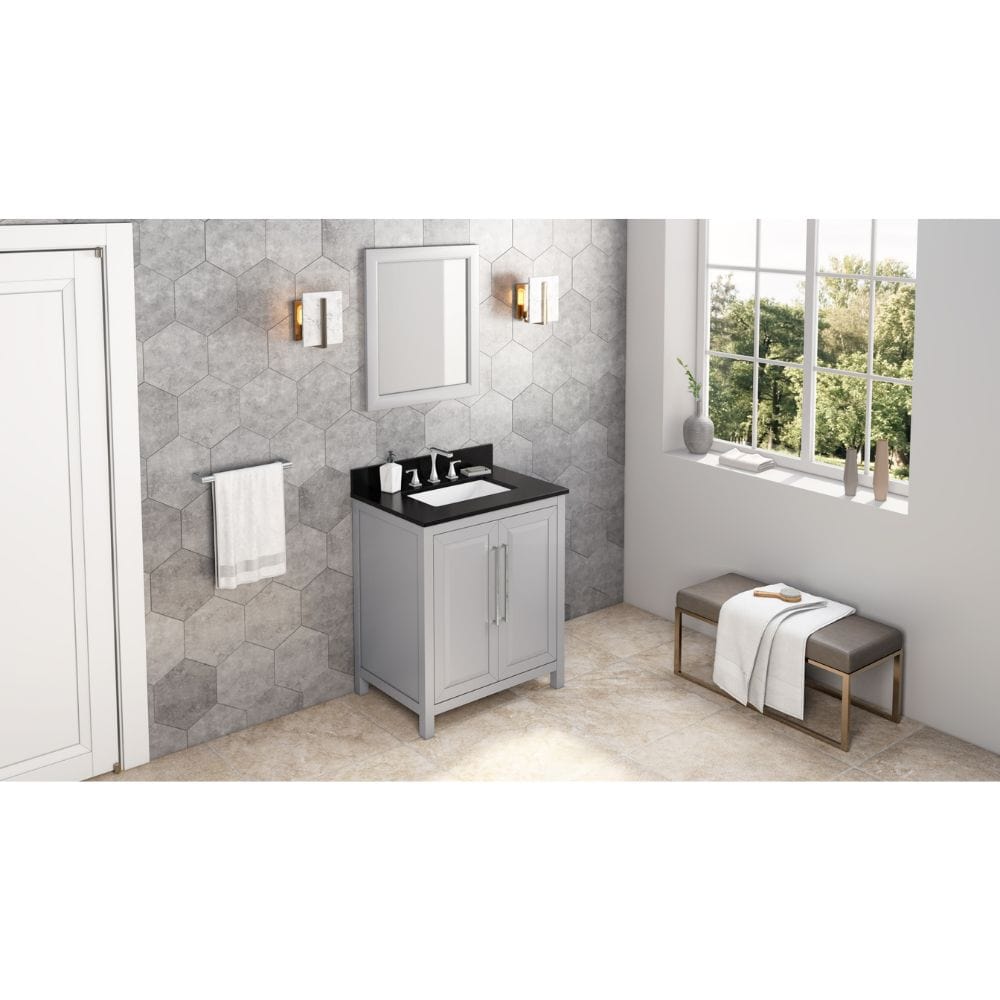 Sleek lines and raised panels come together to create a unique design for the sophisticated Cade vanity.