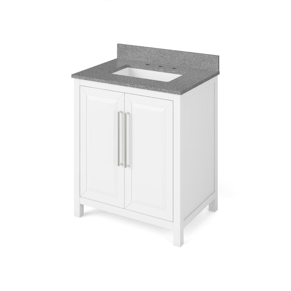 Cade Transitional 30" White Bathroom Vanity, Steel Grey Cultured Marble Top | VKITCAD30WHSGR