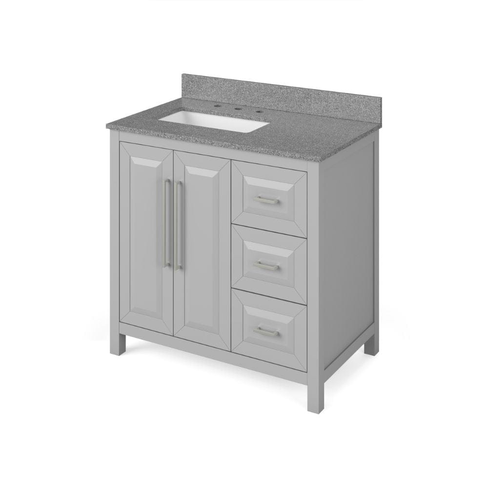 Jeffrey Alexander 36" Grey Cade Vanity, left offset, Steel Grey Cultured Marble Vanity Top, undermount rectangle bowl | VKITCAD36GRSGR