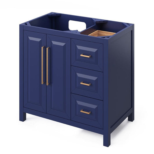 Storage provided by three offset drawers, dovetail rollout drawer and adjustable shelf Square pulls included