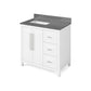 Jeffrey Alexander 36" White Cade Vanity, left offset, Boulder Vanity Cultured Marble Vanity Top, undermount rectangle bowl | VKITCAD36WHBOR