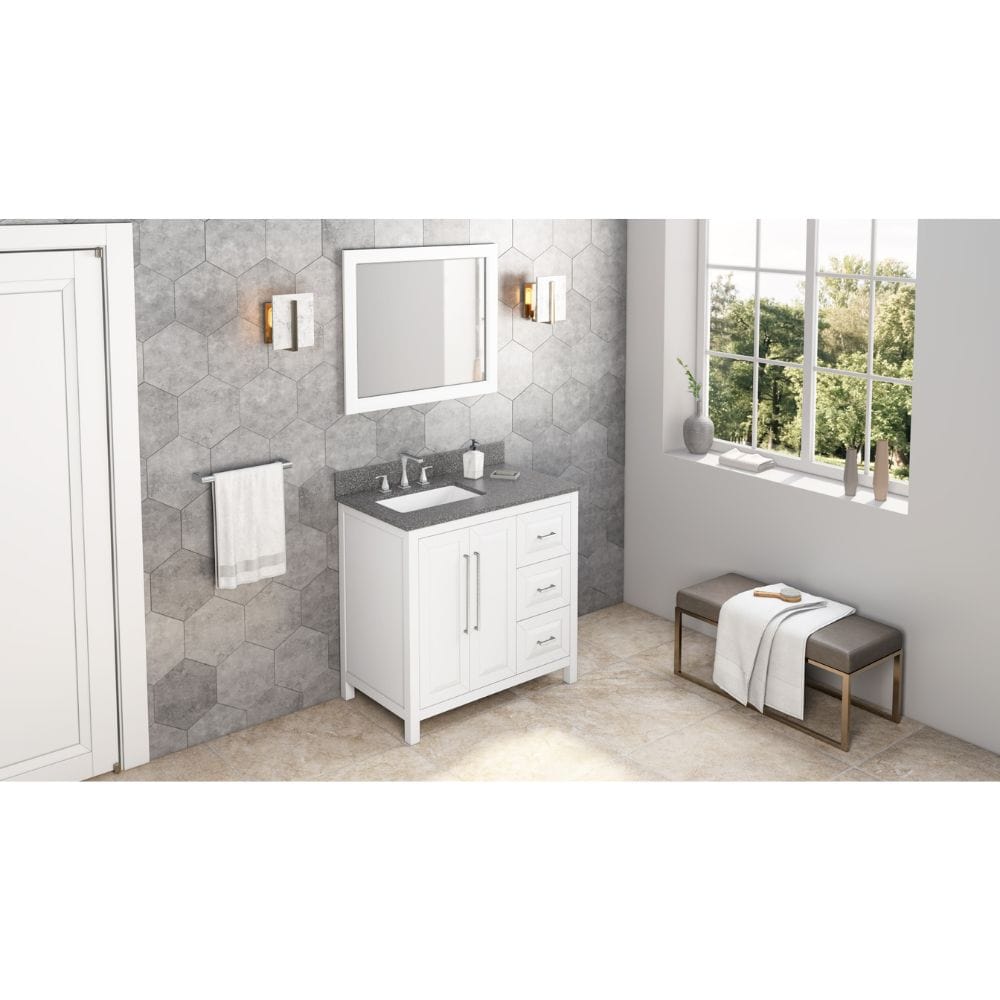 Sleek lines and raised panels come together to create a unique design for the sophisticated Cade vanity.