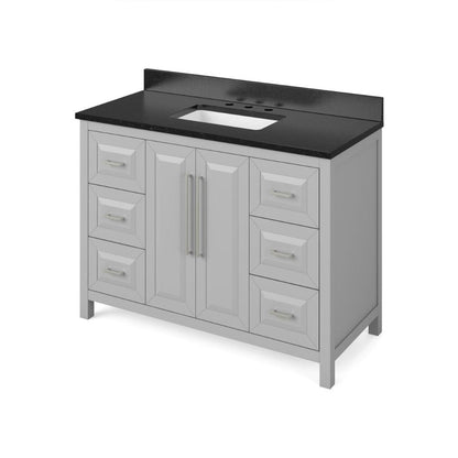 Jeffrey Alexander 48" Grey Cade Vanity, Black Granite Vanity Top, undermount rectangle bowl | VKITCAD48GRBGR