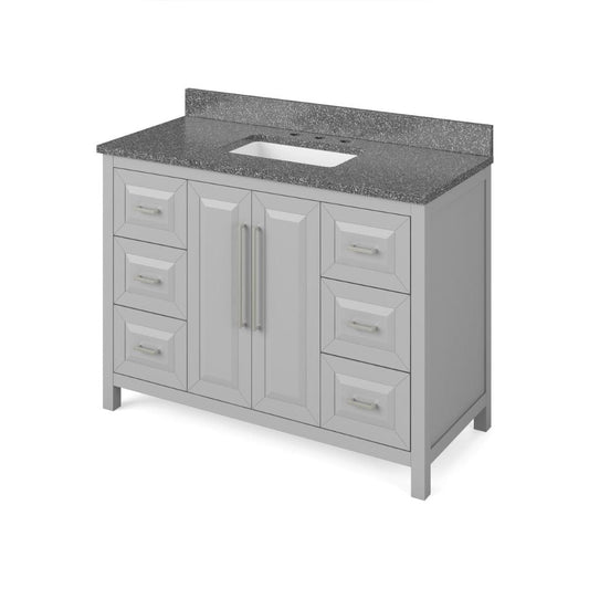 Jeffrey Alexander 48" Grey Cade Vanity, Boulder Cultured Marble Vanity Top, undermount rectangle bowl | VKITCAD48GRBOR